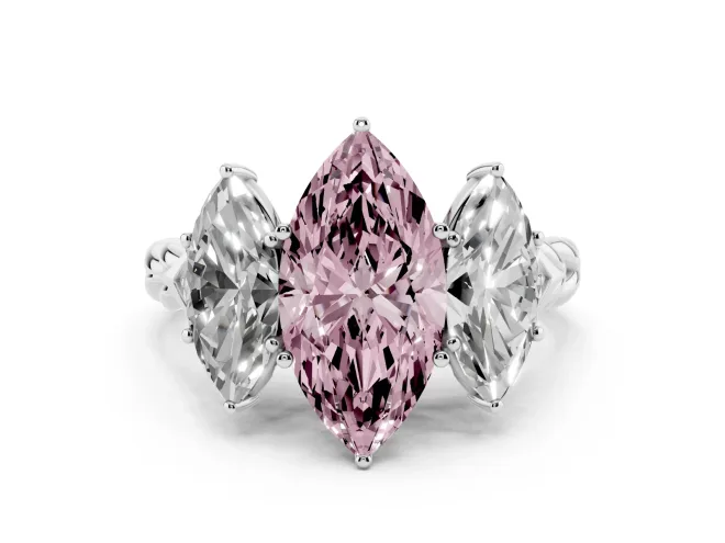 Marquise Three Stone Engagement Ring Setting for a Fancy Pink Lab-Grown Diamond | Braided Band | White Gold
