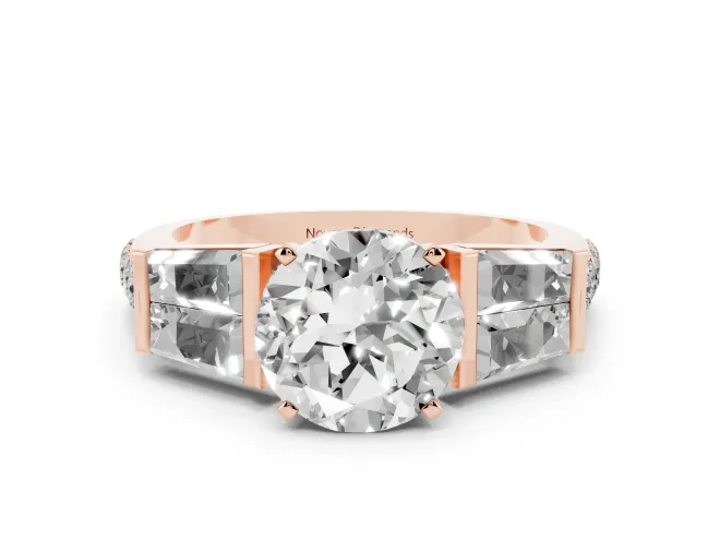 Round Channel Set Baguette Engagement Ring Setting | Paired Baguettes | Rose Gold