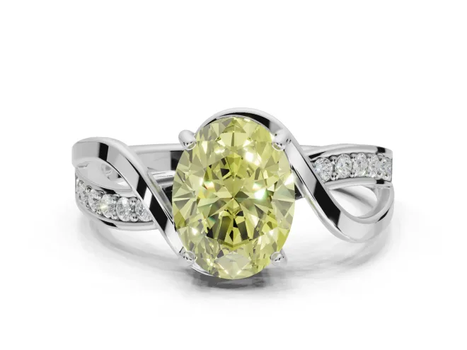 Oval Bypass Solitaire Engagement Ring Setting for a Fancy Yellow Lab-Grown Diamond | Pavé and Plain Strands | White Gold