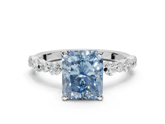 Radiant Cut Pavé Solitaire Engagement Ring Setting for a Fancy Blue Lab-Grown Diamond | Alternating Accents | White Gold