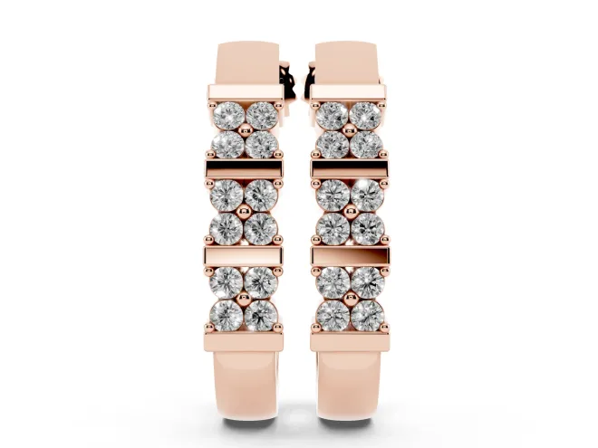 Round Lab-Grown Diamond Double Row Hoop Earrings | Grouped Stones | Rose Gold