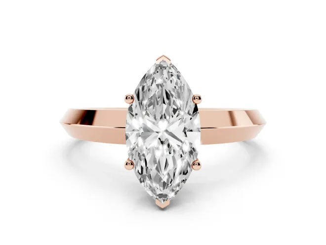 Marquise Cut Diamond Solitaire Engagement Ring Set in Rose gold with Flat Band and Prong Setting