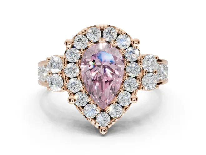 Pear-Shaped Halo Engagement Ring Setting for a Fancy Pink Lab-Grown Diamond | Graduated Channel Band | Rose Gold