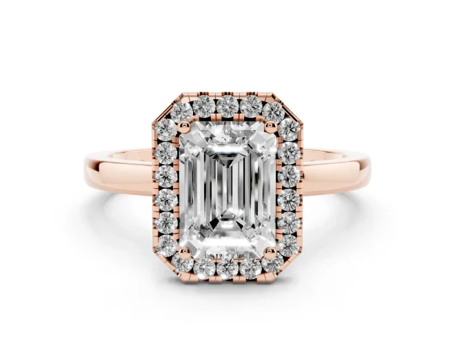 Emerald Cut Thin Halo Engagement Ring Setting | Plain Polished Band | Rose Gold