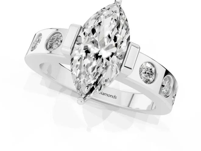 Marquise Cut Diamond Channel-Set Band Ring Set in Platinum with Bezel Prong Setting – second view
