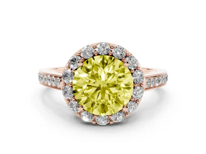 Round Floral Halo Engagement Ring Setting for a Fancy Yellow Lab-Grown Diamond | Large Round Accents | Rose Gold