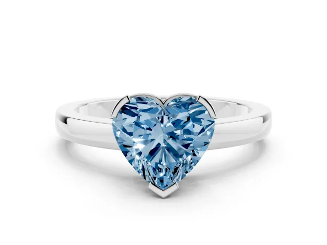 Heart-Shaped Solitaire Engagement Ring Setting for a Fancy Blue Lab-Grown Diamond | Flat Tab Prongs | Platinum