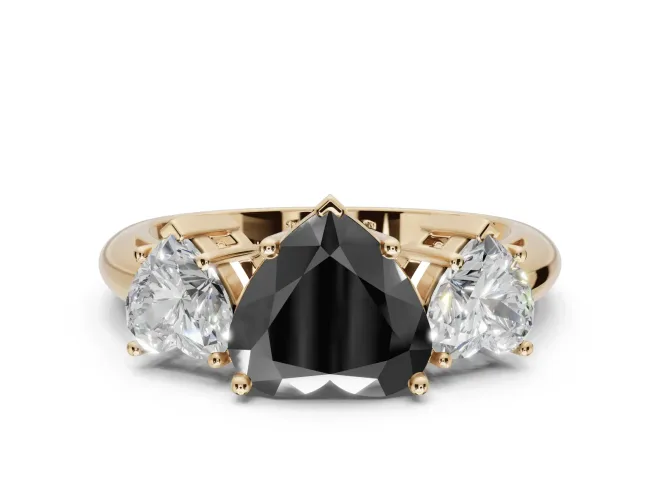 Heart-Shaped 3 Stone Engagement Ring Setting for a Black Center | Yellow Gold