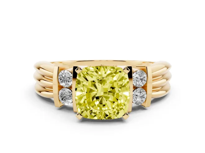 Cushion Cut Bar-Set Engagement Ring Setting for a Fancy Yellow Lab-Grown Diamond | Yellow Gold