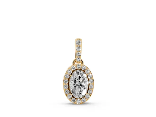 Oval Lab-Grown Diamond Pavé Halo Pendant Necklace | Pavé Bail | Yellow Gold
