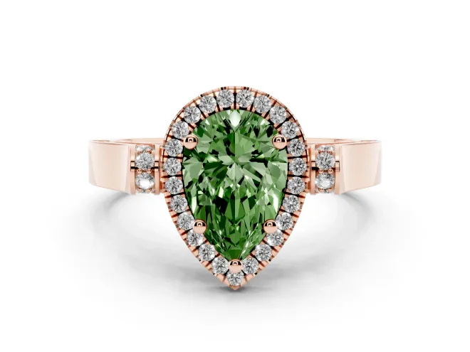 Pear-Shaped Halo Engagement Ring Setting for a Fancy Green Lab-Grown Diamond | Pavé Panel Shoulders | Rose Gold