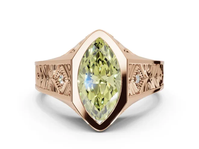 Marquise Vintage Bezel Engagement Ring Setting for a Fancy Yellow Lab-Grown Diamond | Engraved Band | Rose Gold