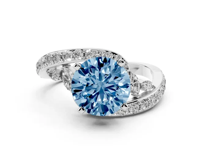 Round Bypass Engagement Ring Setting for a Fancy Blue Lab-Grown Diamond | Platinum