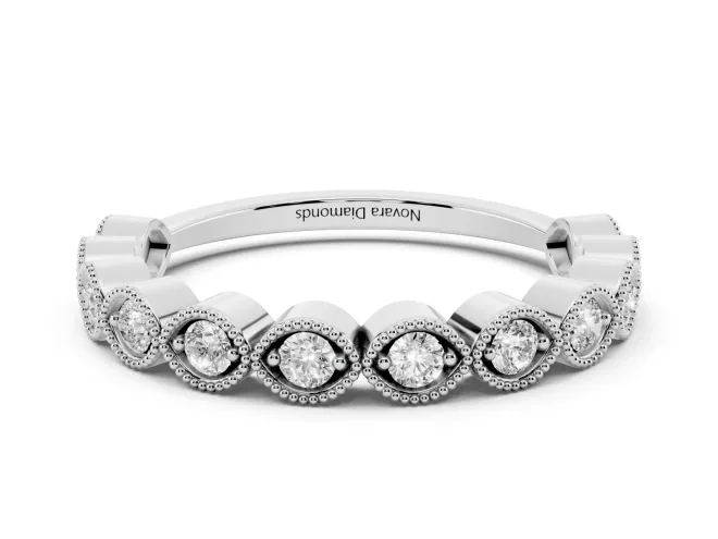 Round Lab-Grown Diamond Vintage Half Eternity Band | Milgrain Marquise Frames | Sterling Silver