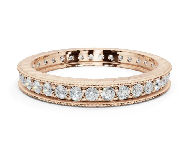Round Lab-Grown Diamond Milgrain Pavé Eternity Band | Carved Side Walls | Rose Gold