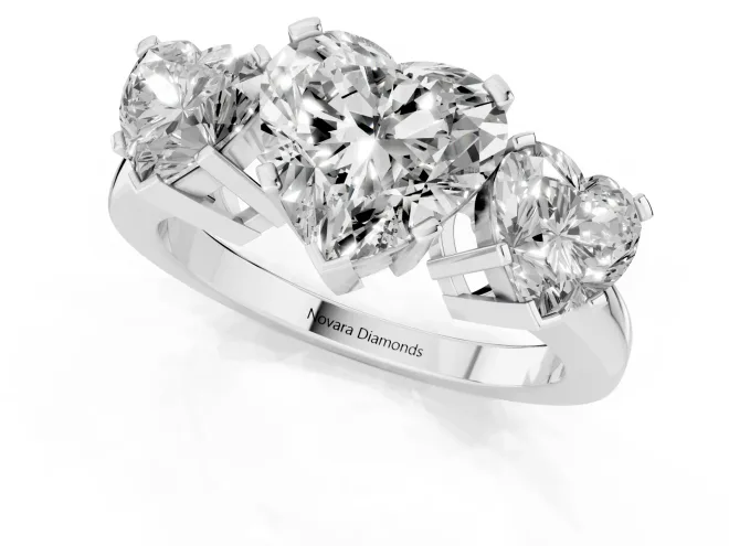 Heart Cut Diamond Three-Stone Ring Set in Silver with Channel-Set Band and Prong Settings – second view