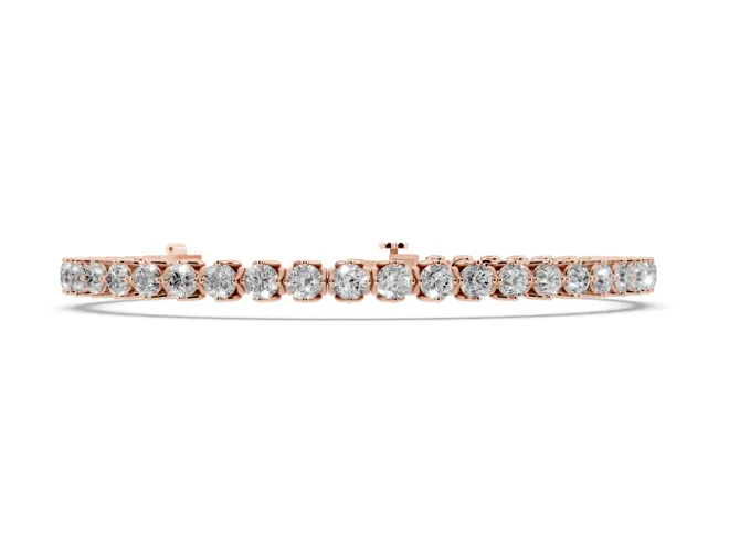 Round Lab-Grown Diamond Tennis Bracelet | Compass Basket Prongs | Rose Gold