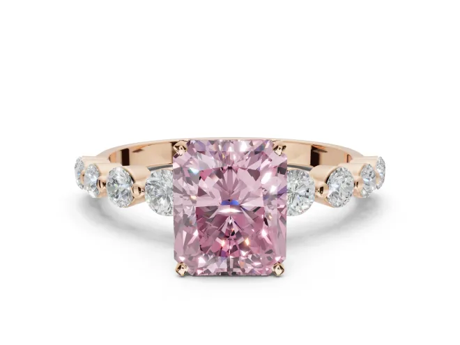 Radiant Cut Graduated Side Stone Engagement Ring Setting for a Fancy Pink Lab-Grown Diamond | Rose Gold