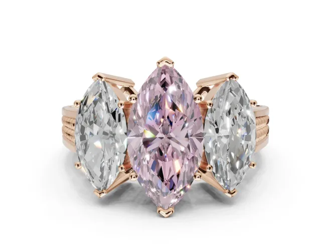 Marquise Three Stone Engagement Ring Setting for a Fancy Pink Lab-Grown Diamond | Beaded Shoulders | Rose Gold
