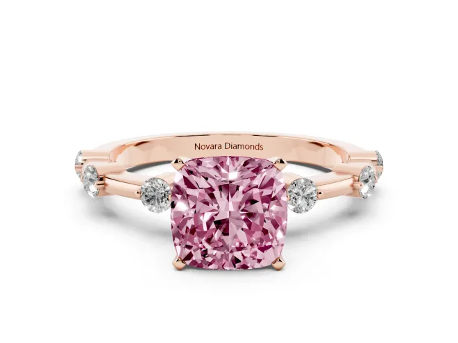 Cushion Cut Bar Set Engagement Ring Setting for a Fancy Pink Lab-Grown Diamond | Rose Gold