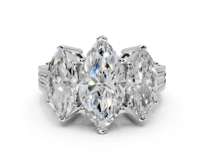 Marquise Three Stone Engagement Ring Setting | Beaded Shoulders | Sterling Silver
