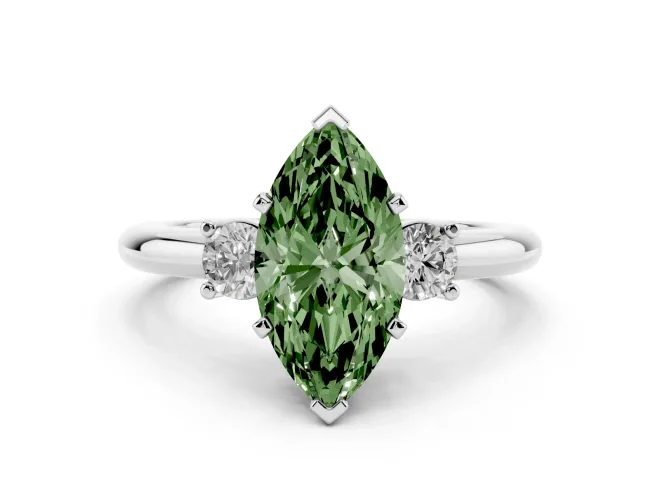 Marquise Three Stone Engagement Ring Setting for a Fancy Green Lab-Grown Diamond | Round Side Stones | Platinum