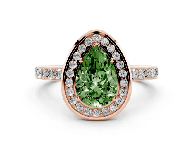 Pear-Shaped Bezel-Rim Halo Engagement Ring Setting for a Fancy Green Lab-Grown Diamond | Pavé Band | Rose Gold