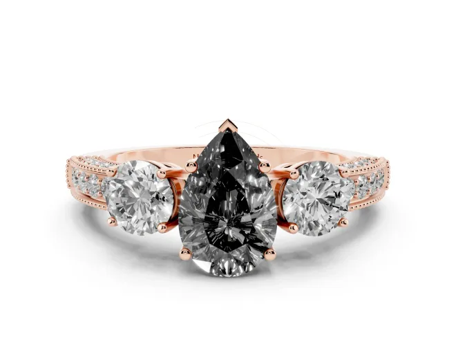 Pear-Shaped Three Stone Engagement Ring Setting for a Black Center | Graduated Pavé Band | Rose Gold