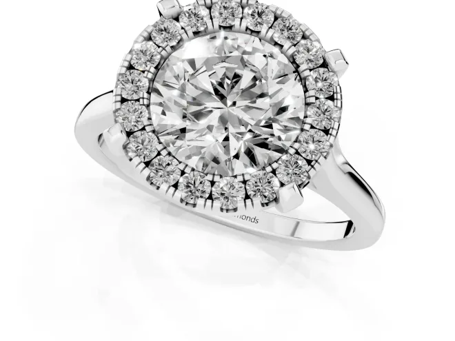 Round Cut Diamond Cluster Halo Solitaire Ring Set in White gold with Prong Setting – second view