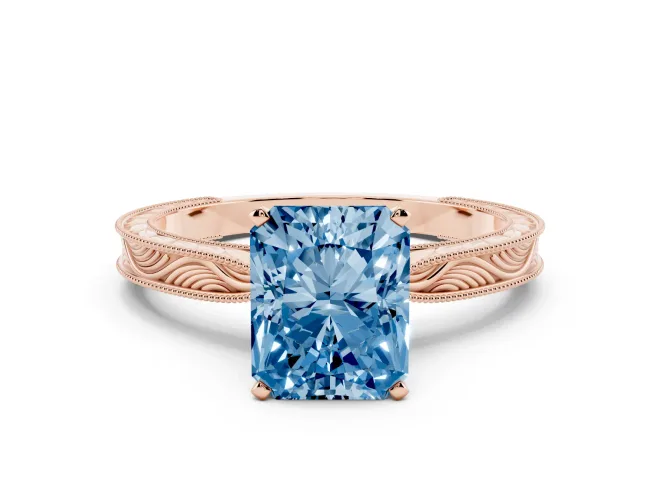 Radiant Cut Engraved Engagement Ring Setting for a Fancy Blue Lab-Grown Diamond | Rose Gold