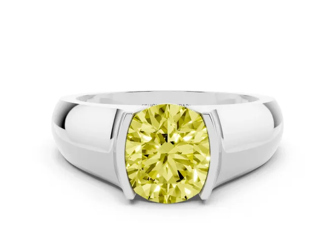 Round Half Bezel Engagement Ring Setting for a Fancy Yellow Lab-Grown Diamond | Wide Band | Platinum