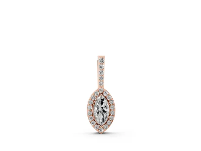 Marquise Lab-Grown Diamond Pavé Halo Pendant Necklace | Slim Pavé Bail | Rose Gold