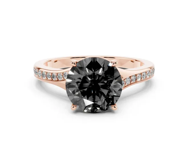 Round Pavé Solitaire Engagement Ring Setting for a Black Center | Sweeping Shoulders | Rose Gold
