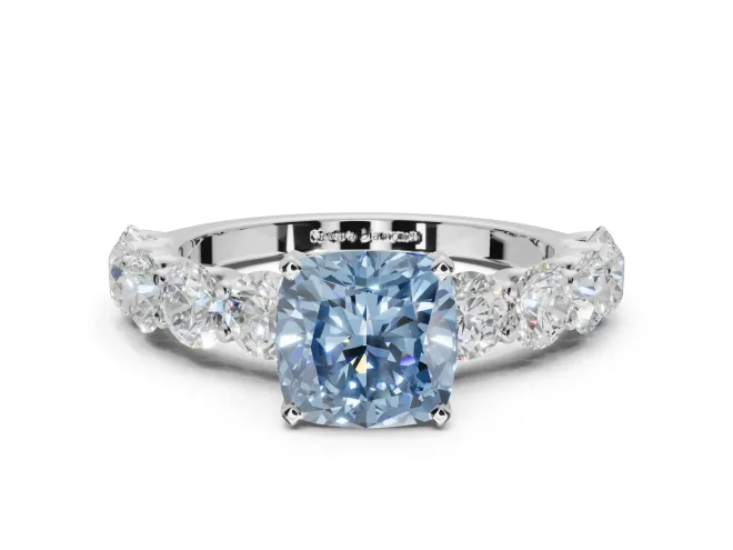 Cushion Cut Engagement Ring Setting for a Fancy Blue Lab-Grown Diamond | Sterling Silver - Design NV-24455