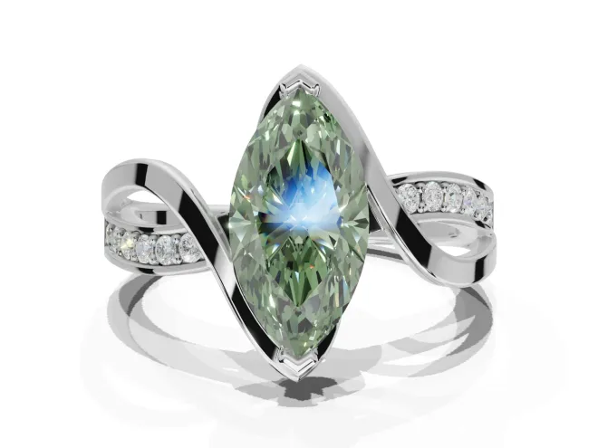 Marquise Bypass Solitaire Engagement Ring Setting for a Fancy Green Lab-Grown Diamond | Pavé Strands | Platinum