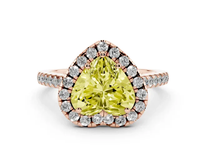 Heart-Shaped Raised Halo Engagement Ring Setting for a Fancy Yellow Lab-Grown Diamond | Rose Gold