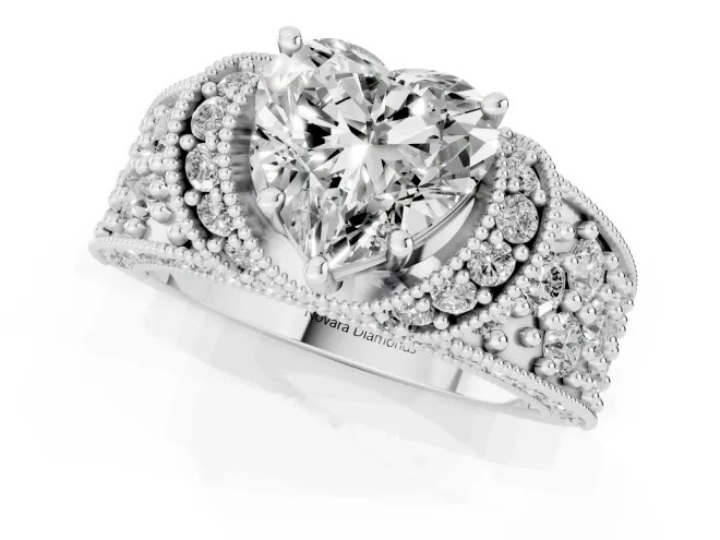 Heart Cut Diamond Milgrain Halo Pavé Engagement Ring Set in Platinum with Prong Setting – second view