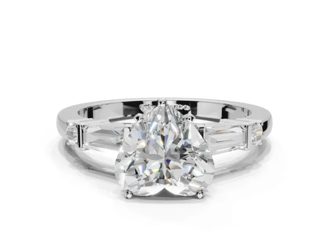 Heart-Shaped Tapered Baguette Engagement Ring Setting | Bar Set Sides | Platinum