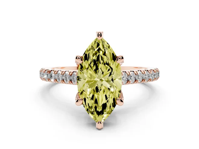 Marquise Hidden Halo Pavé Engagement Ring Setting for a Fancy Yellow Lab-Grown Diamond | Claw Prongs | Rose Gold