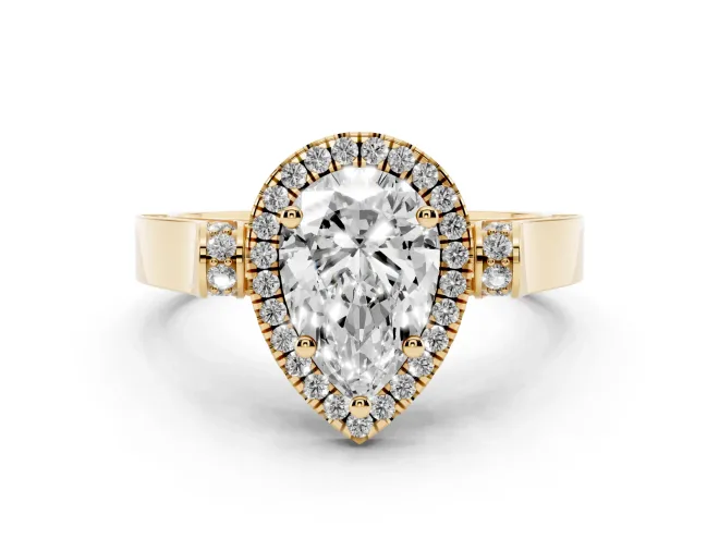 Pear-Shaped Halo Engagement Ring Setting | Pavé Panel Shoulders | Yellow Gold