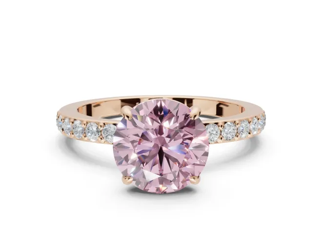 Round Pavé Engagement Ring Setting for a Fancy Pink Lab-Grown Diamond | Rose Gold - Design NV-24928