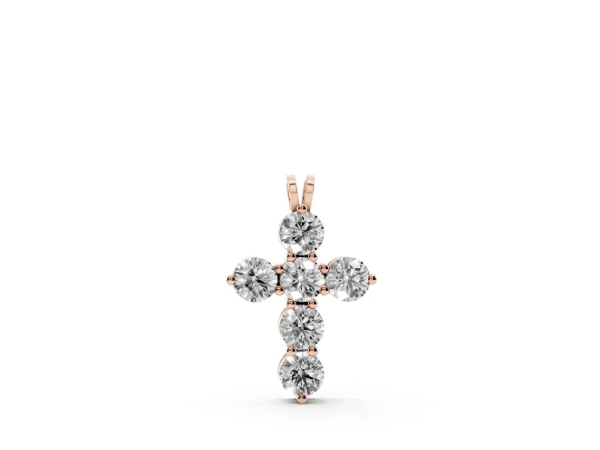 Round Lab-Grown Diamond Mini Cross Pendant Necklace | Individual Prongs | Rose Gold