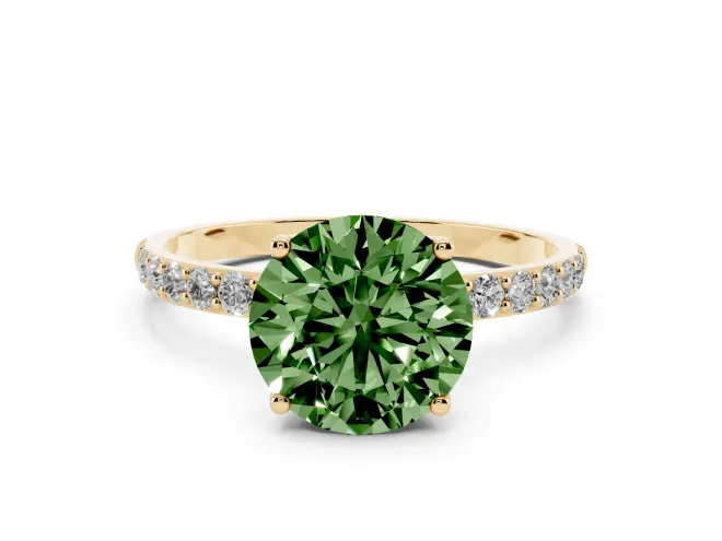 Round Pavé Engagement Ring Setting for a Fancy Green Lab-Grown Diamond | Slim Band | Yellow Gold