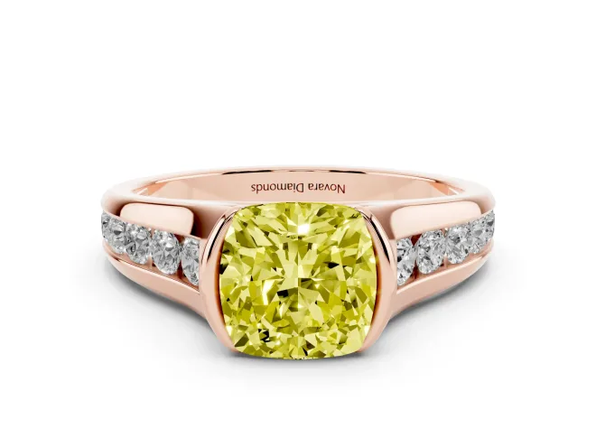 Cushion Cut Half Bezel Engagement Ring Setting for a Fancy Yellow Lab-Grown Diamond | Rose Gold