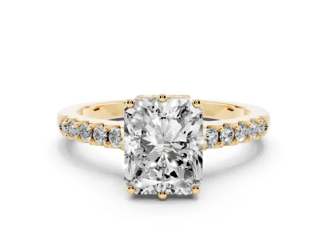 Radiant Cut Hidden Halo Solitaire Engagement Ring Setting | Shared Prong Band | Yellow Gold