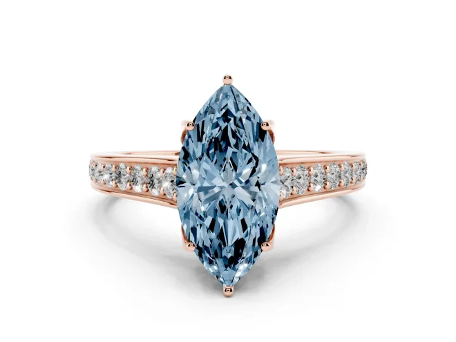 Marquise Graduated Pavé Engagement Ring Setting for a Fancy Blue Lab-Grown Diamond | Rose Gold