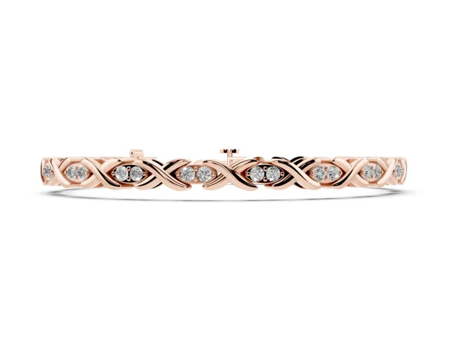 Round Lab-Grown Diamond X-Link Tennis Bracelet | Paired Stones in Pointed Ovals | Rose Gold
