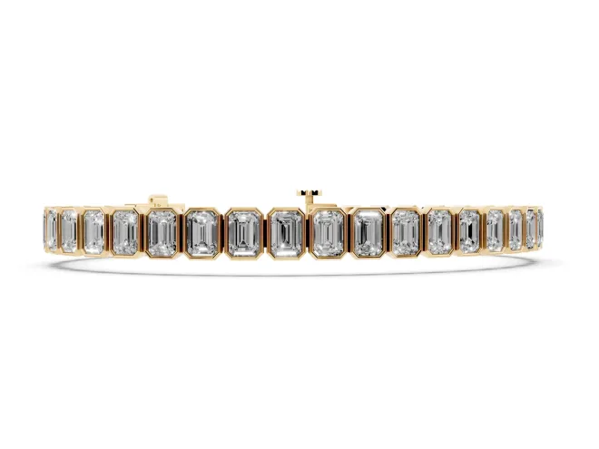 Emerald Cut Lab-Grown Diamond North-South Bezel Tennis Bracelet | Stepped Rims | Yellow Gold