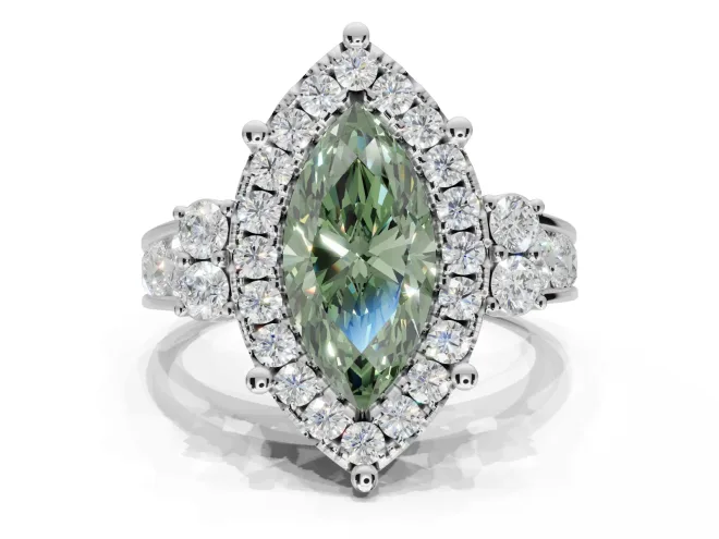 Marquise Halo Engagement Ring Setting for a Fancy Green Lab-Grown Diamond | Graduated Channel Band | White Gold