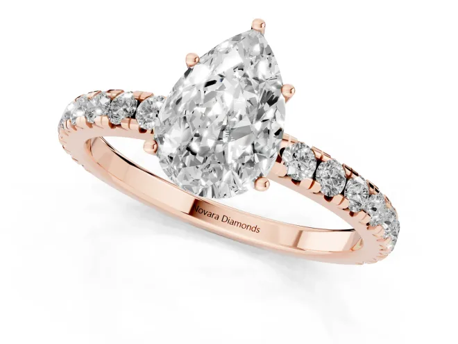 Pear Cut Diamond Pavé Solitaire Engagement Ring Set in Rose gold with Prong Setting – second view